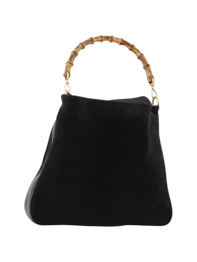 Authentic Gucci Bamboo Shoulder Bag Leather Black Gold 001 1998 1577